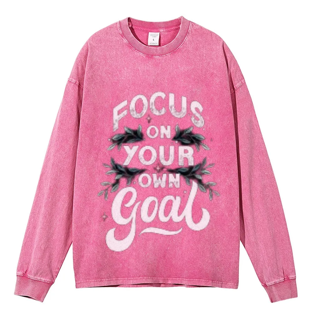 Oversized Vintage Washed Focus On Your Goal Graphic Sweatshirt