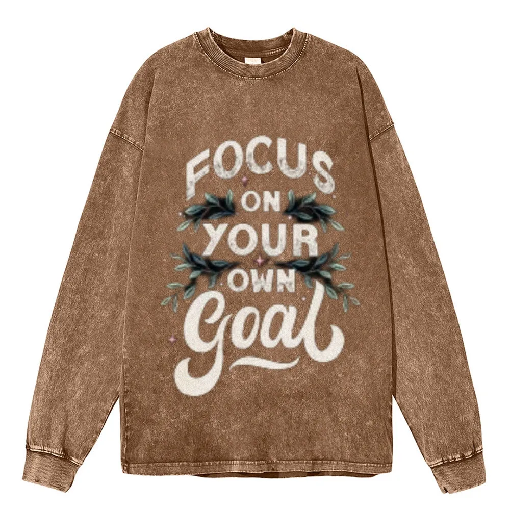 Oversized Vintage Washed Focus On Your Goal Graphic Sweatshirt