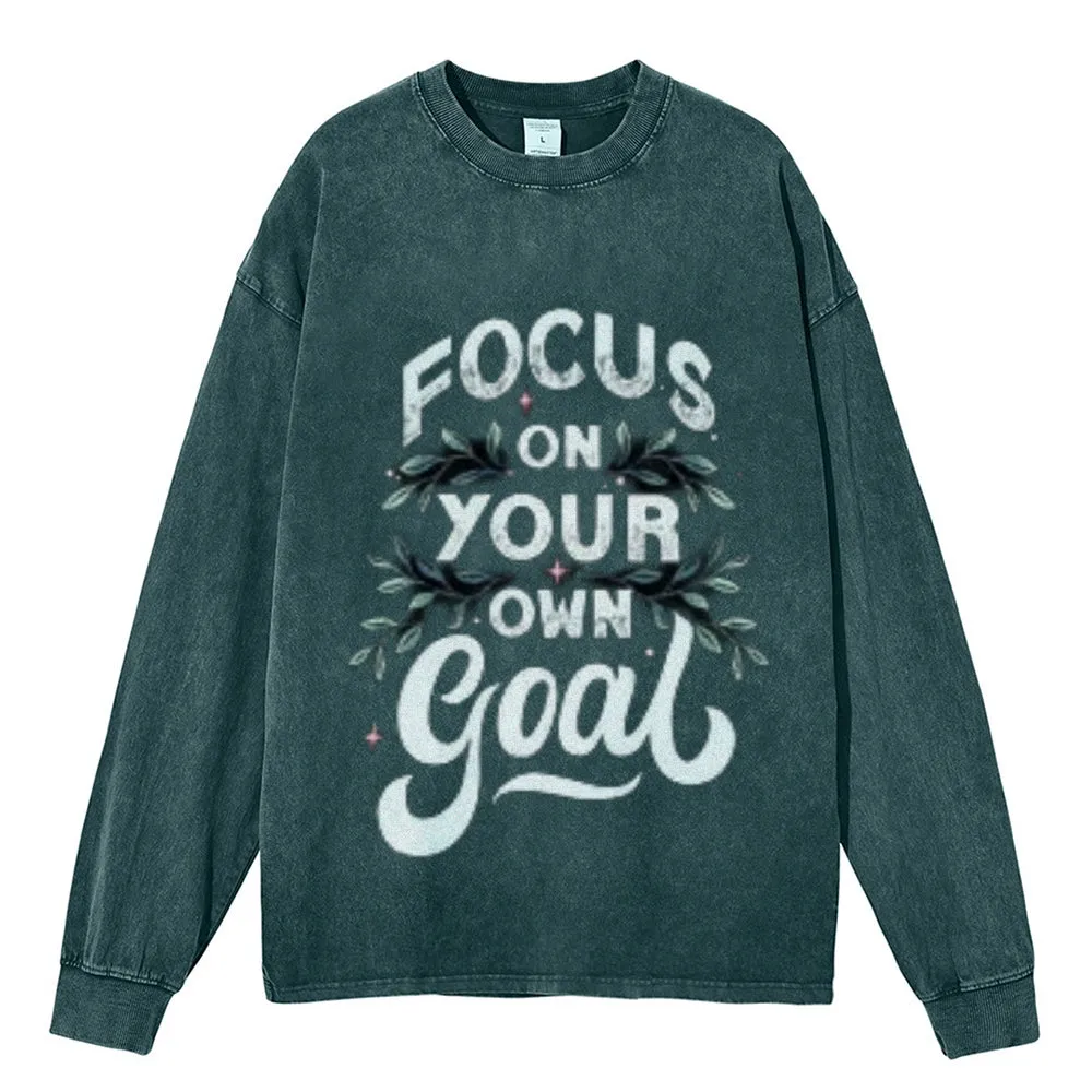 Oversized Vintage Washed Focus On Your Goal Graphic Sweatshirt