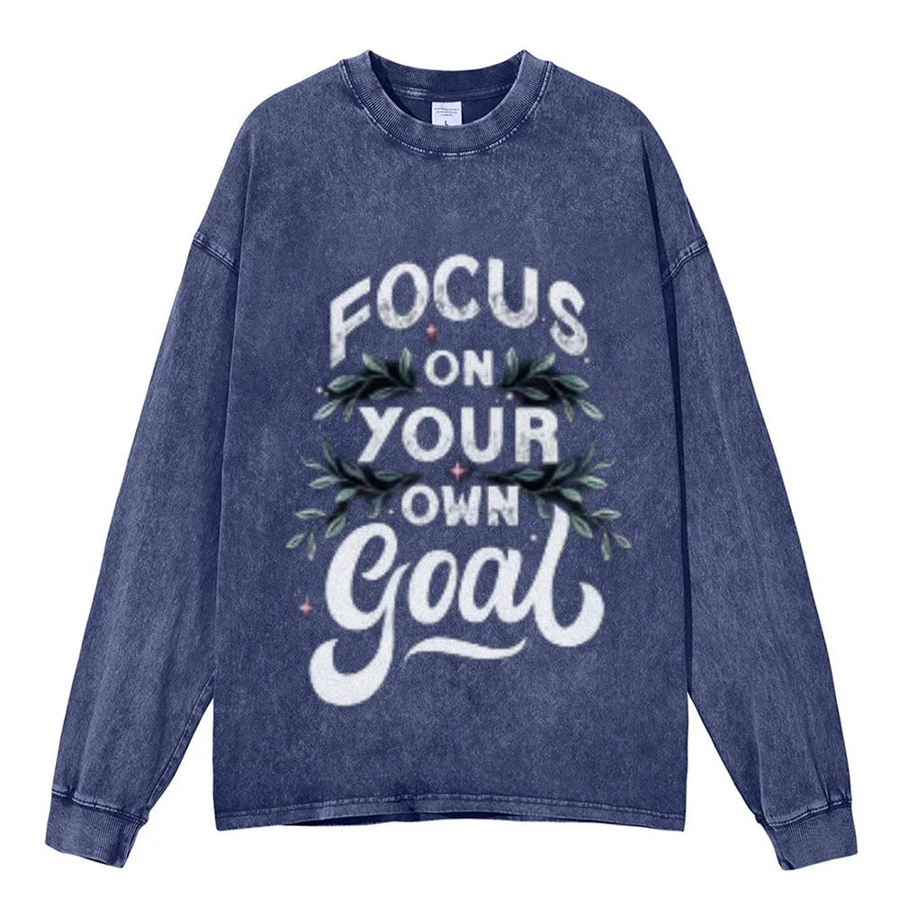 Oversized Vintage Washed Focus On Your Goal Graphic Sweatshirt