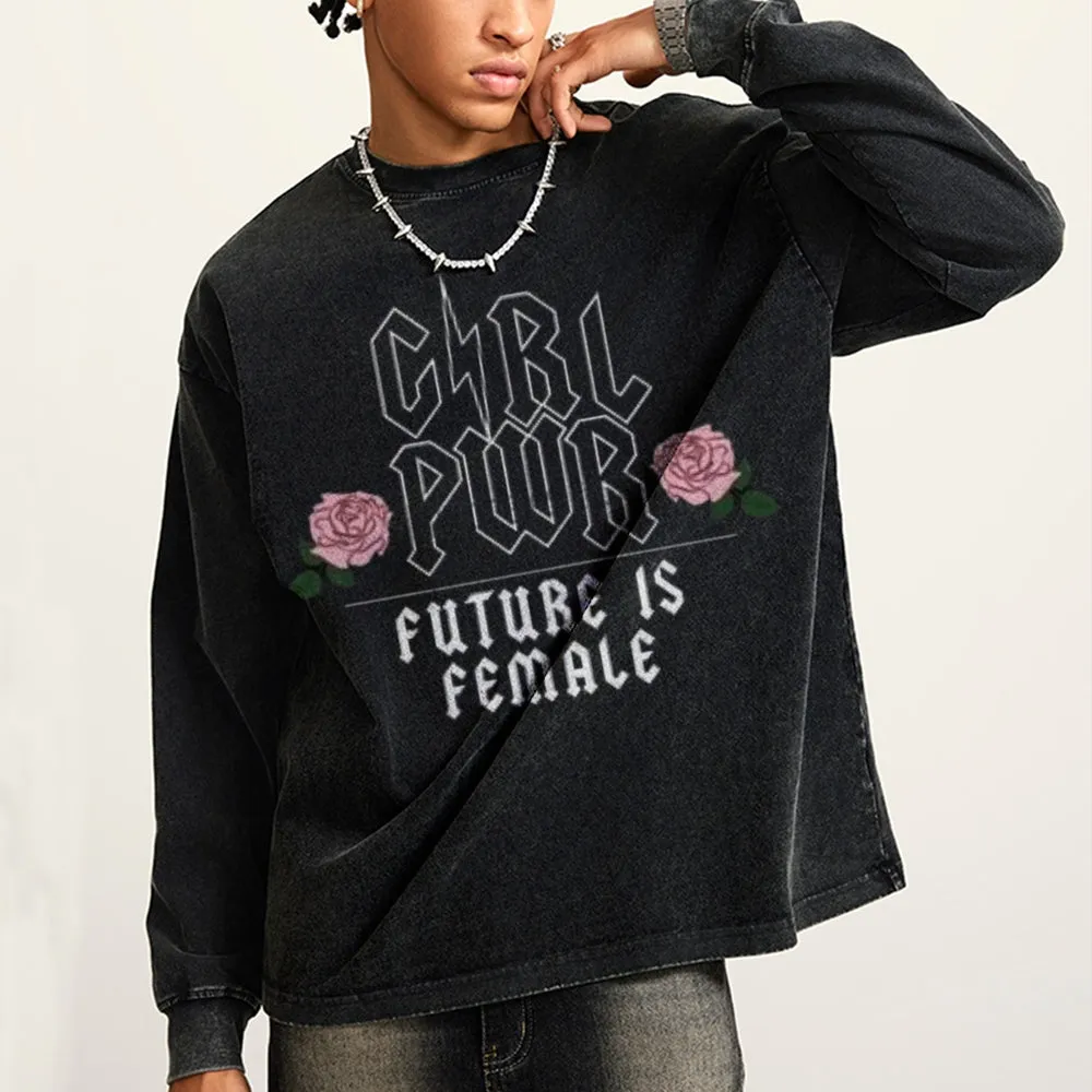 Oversized Vintage Washed Future Is Female Graphic Sweatshirt