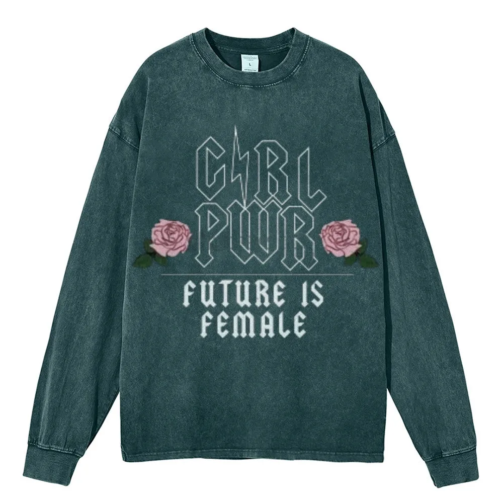 Oversized Vintage Washed Future Is Female Graphic Sweatshirt