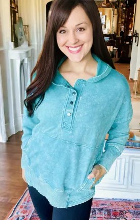 PASTEL PERSPECTIVE- Mineral Wash Hoodie by Zenana - Teal