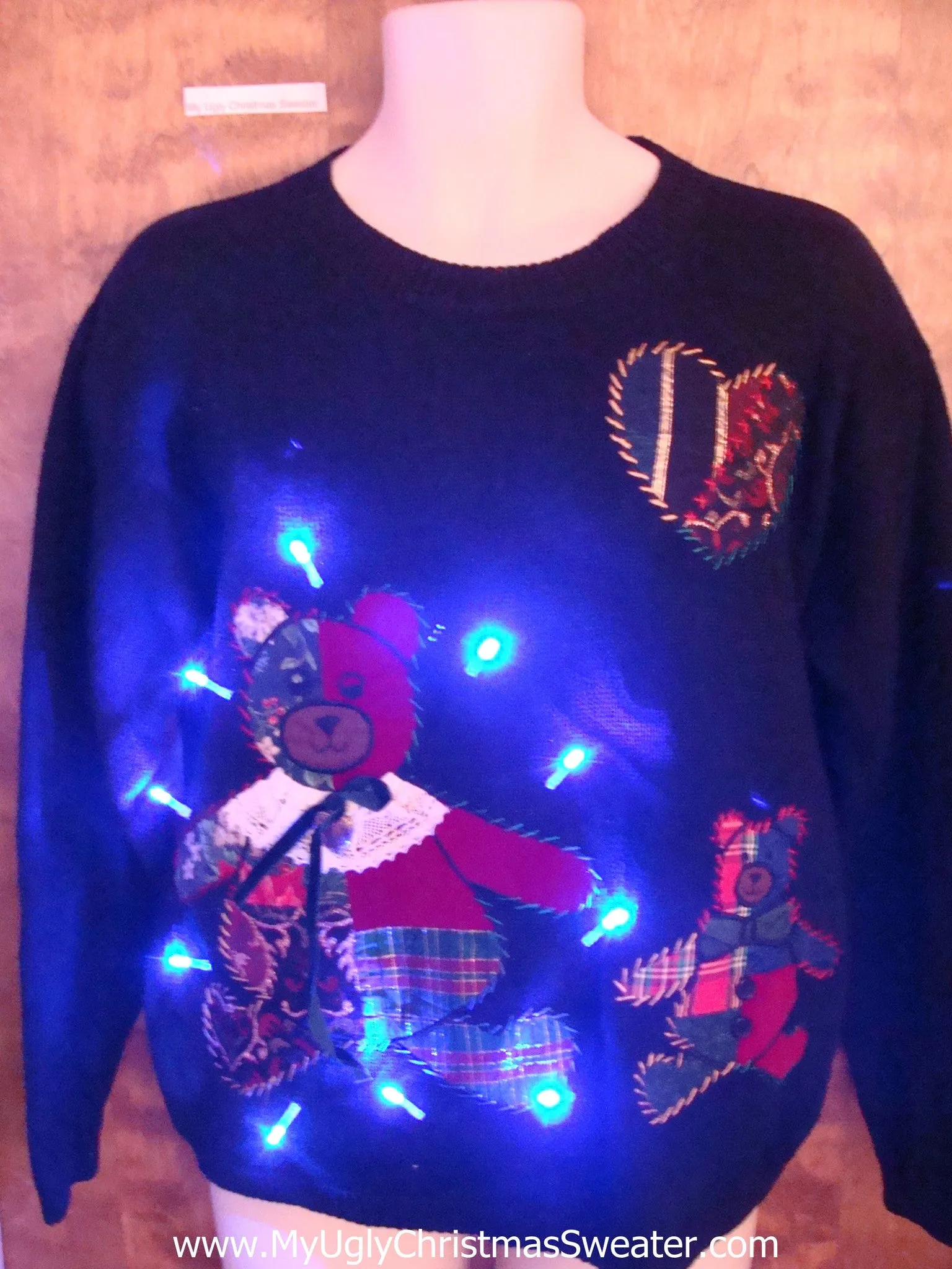 Plaid Teddy Bears Light Up Ugly Christmas Jumper