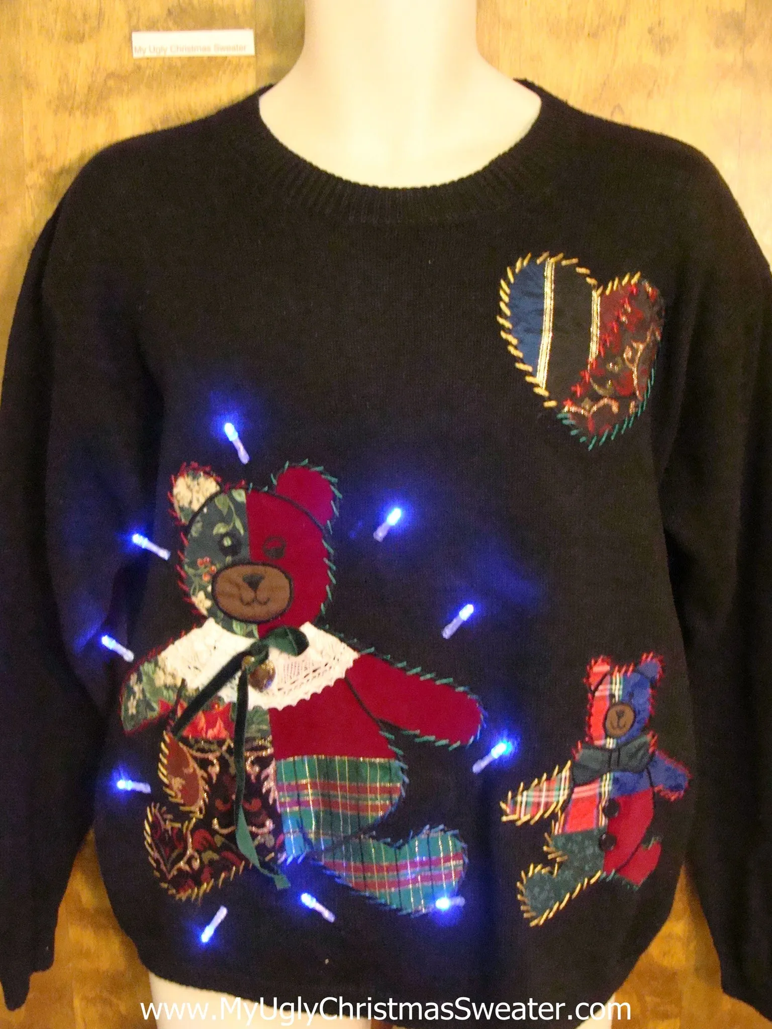 Plaid Teddy Bears Light Up Ugly Christmas Jumper