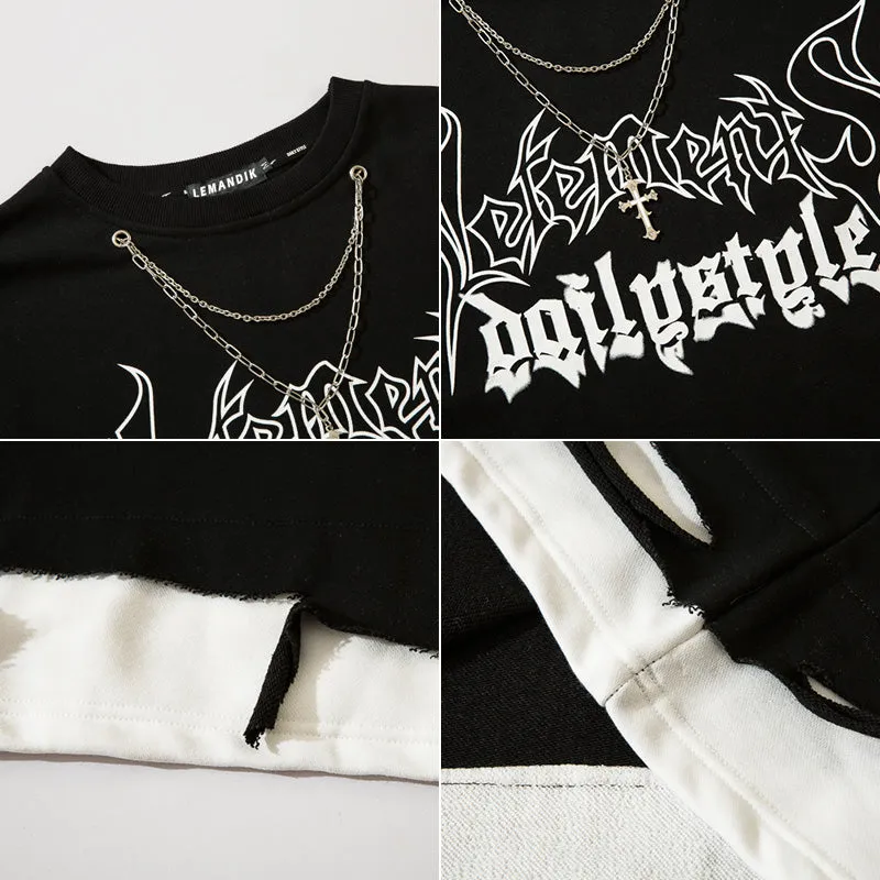 PopFlying Distressed Sweatshirt Gothic Letter