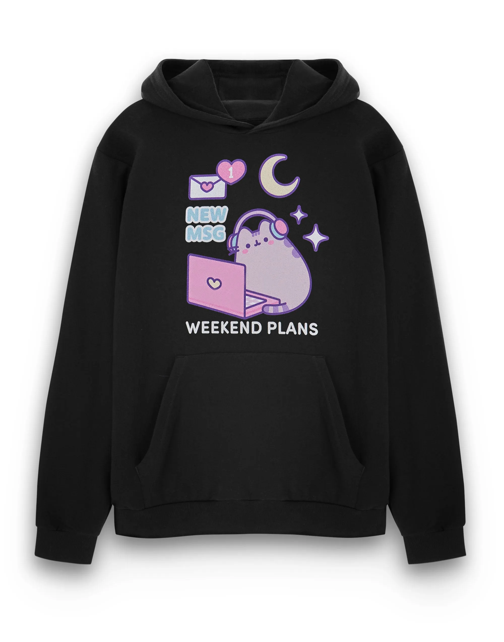 Pusheen Weekend Plans Womens Black Hoodie