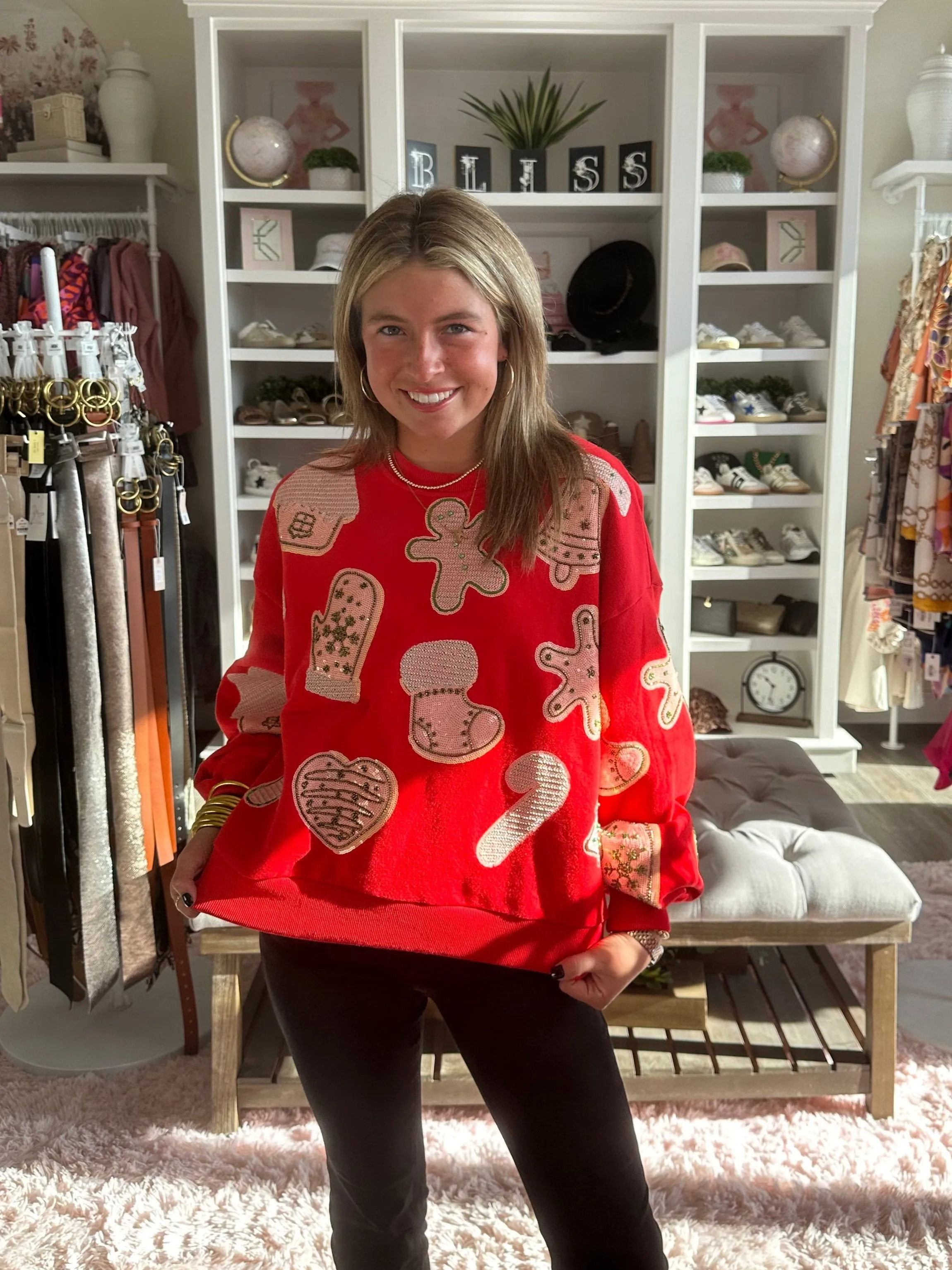 Red Fuzzy Christmas Cookie Sweatshirt