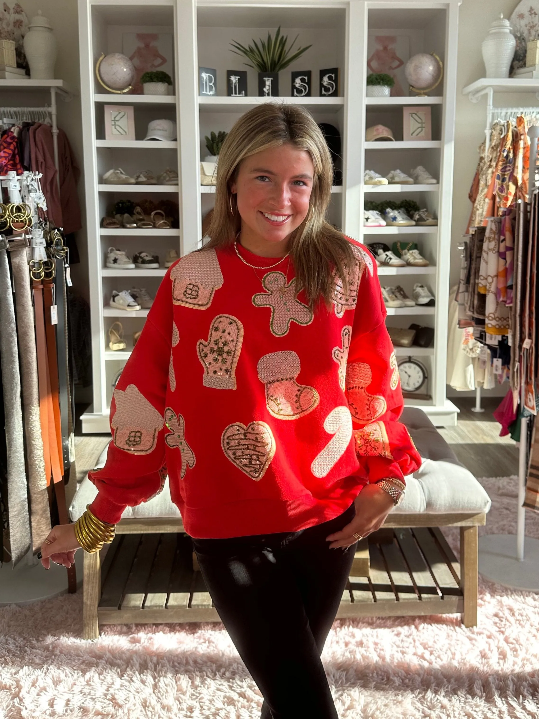 Red Fuzzy Christmas Cookie Sweatshirt