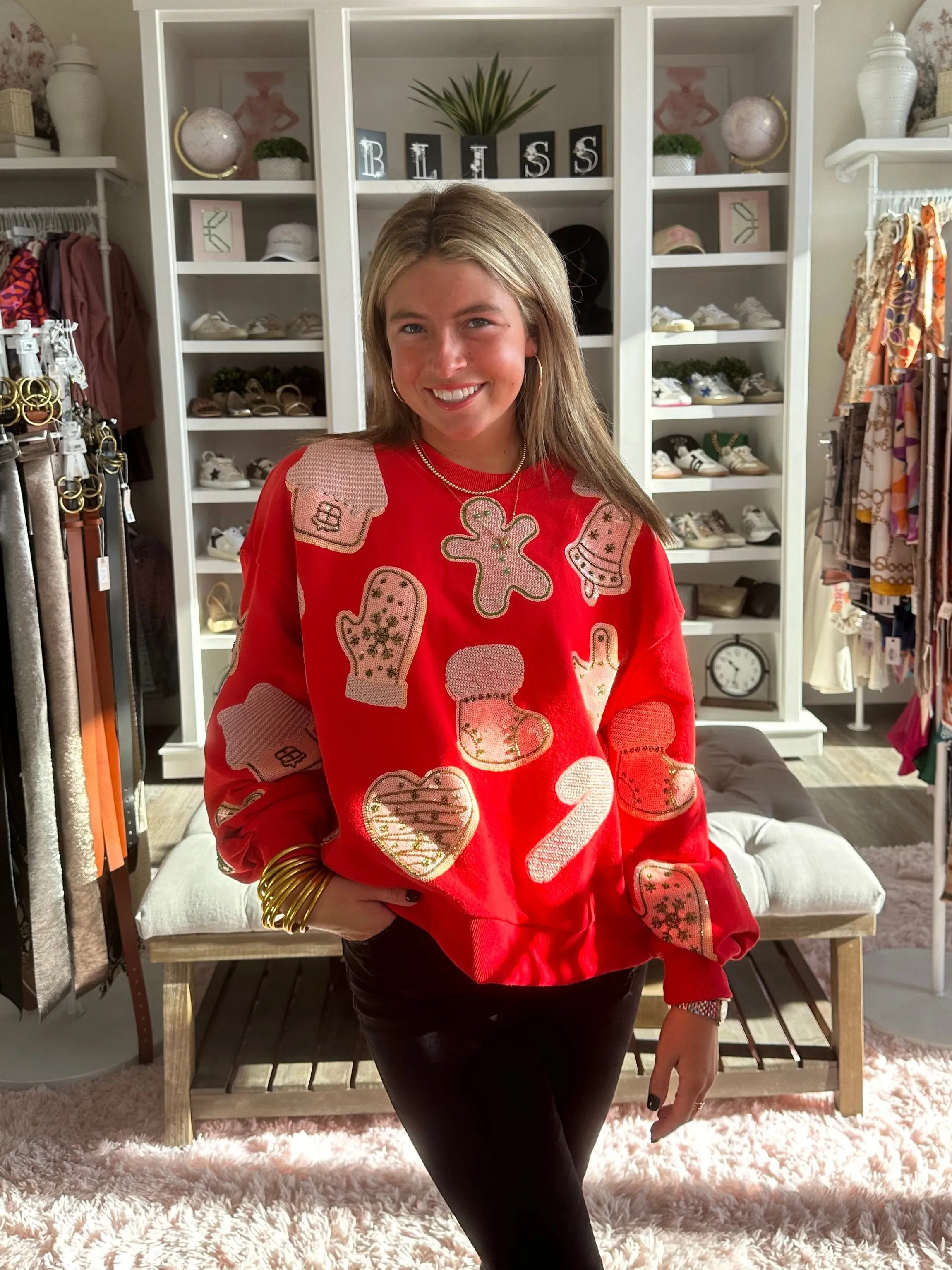 Red Fuzzy Christmas Cookie Sweatshirt