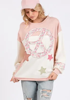 SAGE   FIG Peace & Star Patch Contrast Round Neck Sweatshirt