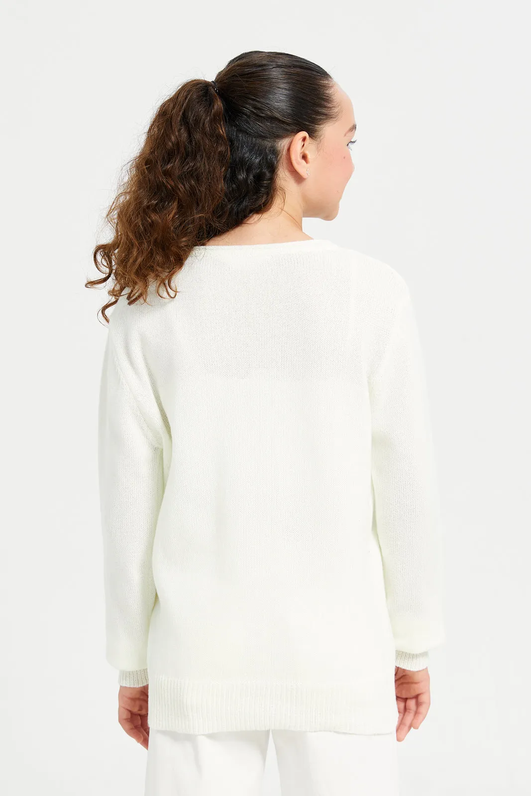 Senior Girls Cream Embellished Pullover