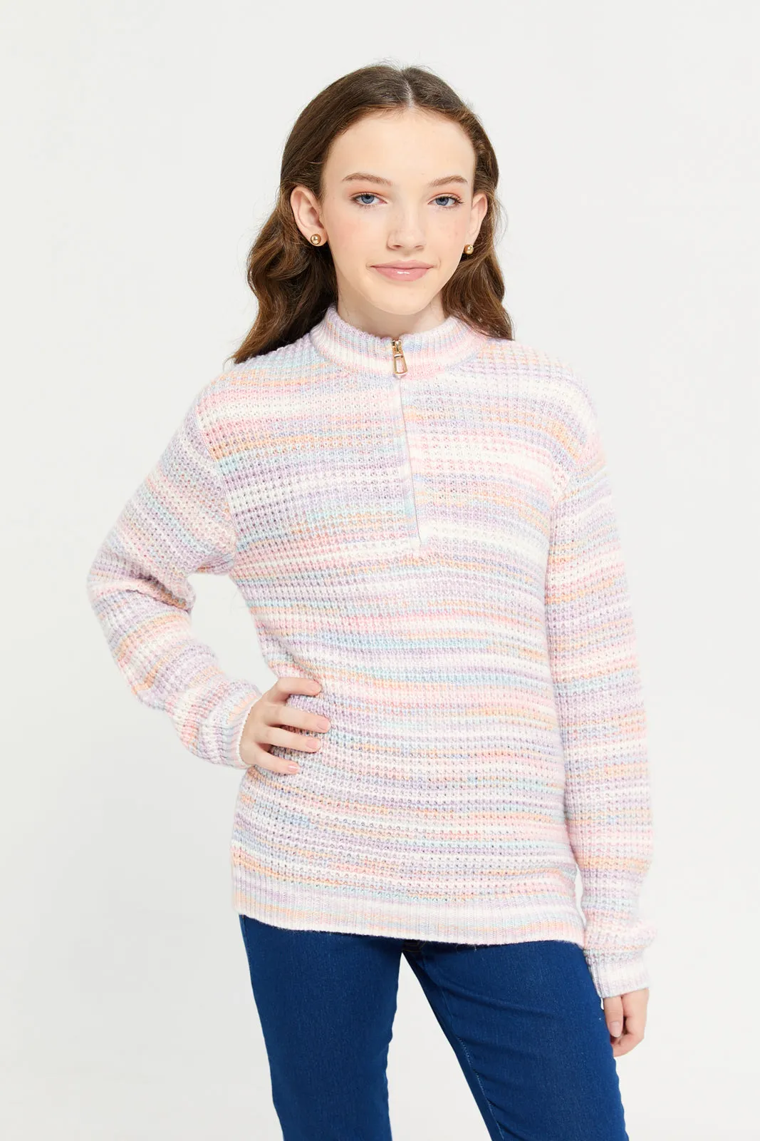 Senior Girls Pink Striped Pullover