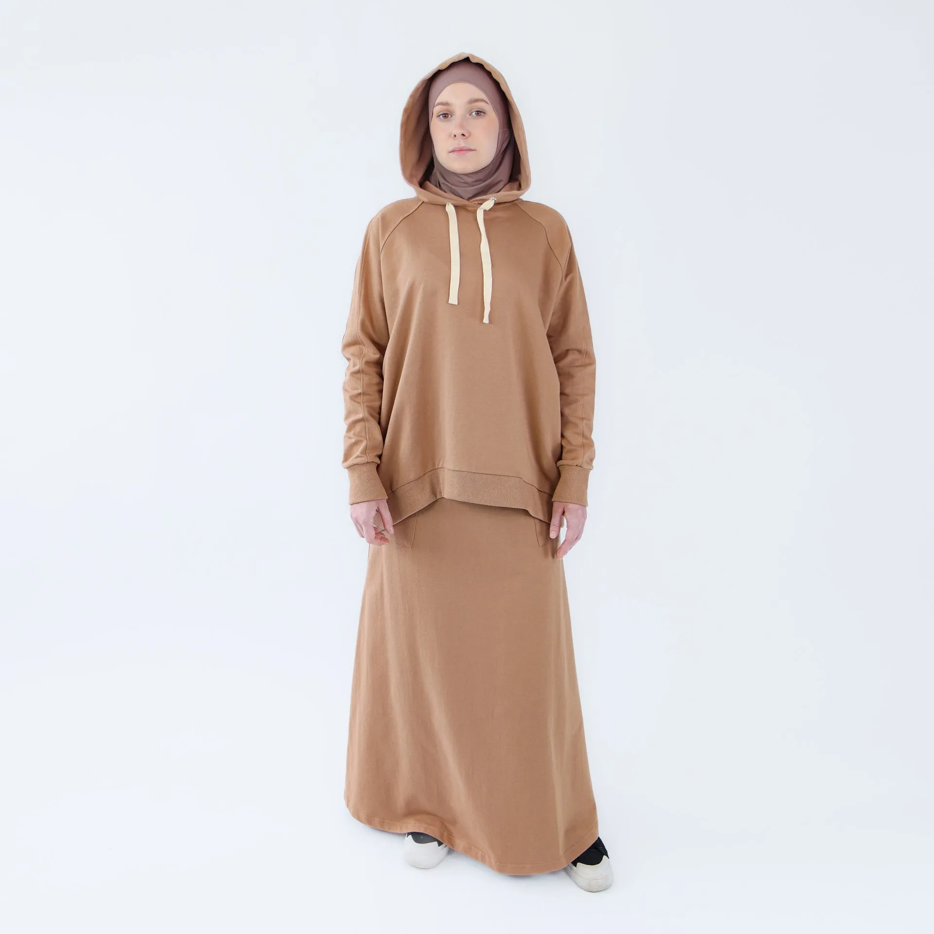 Sport Hijab Style: "Milk Coffee", Tracksuit - Hoodie with Skirt