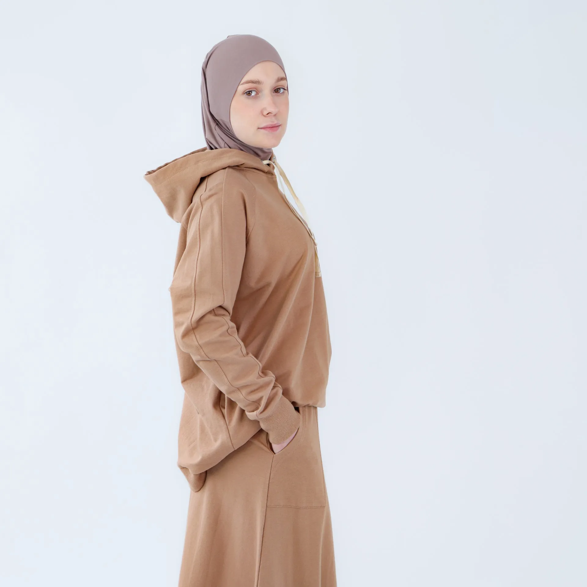 Sport Hijab Style: "Milk Coffee", Tracksuit - Hoodie with Skirt