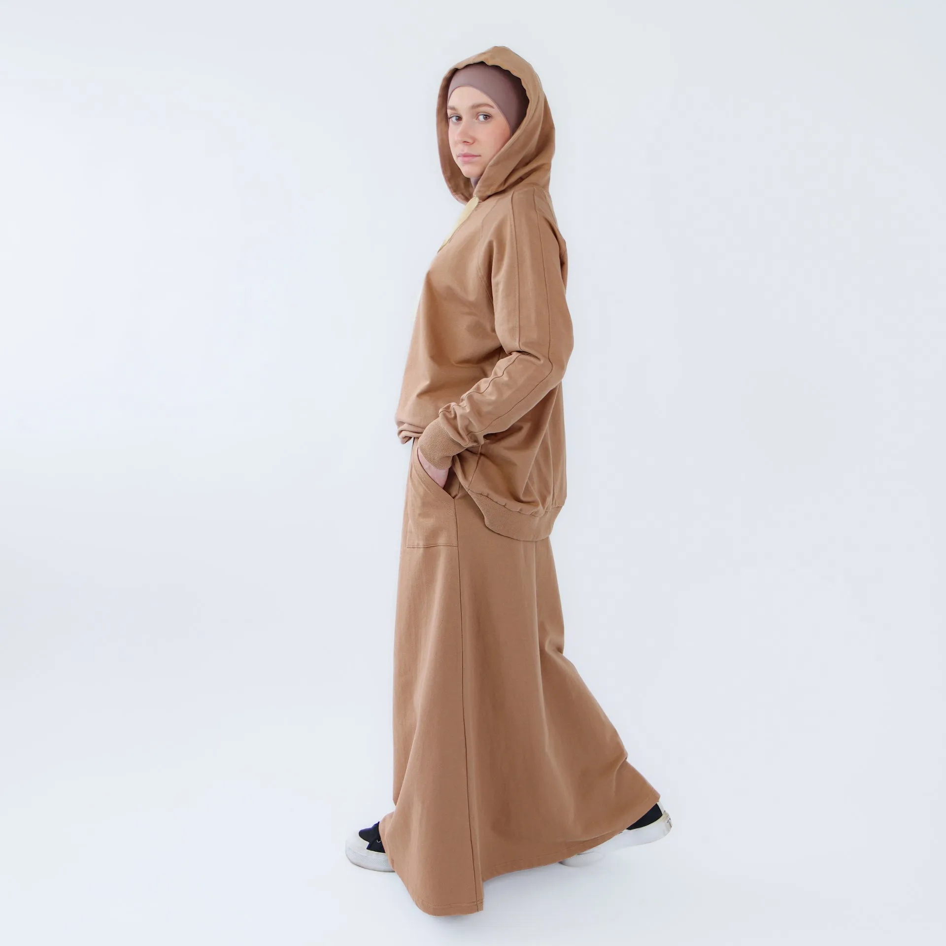 Sport Hijab Style: "Milk Coffee", Tracksuit - Hoodie with Skirt