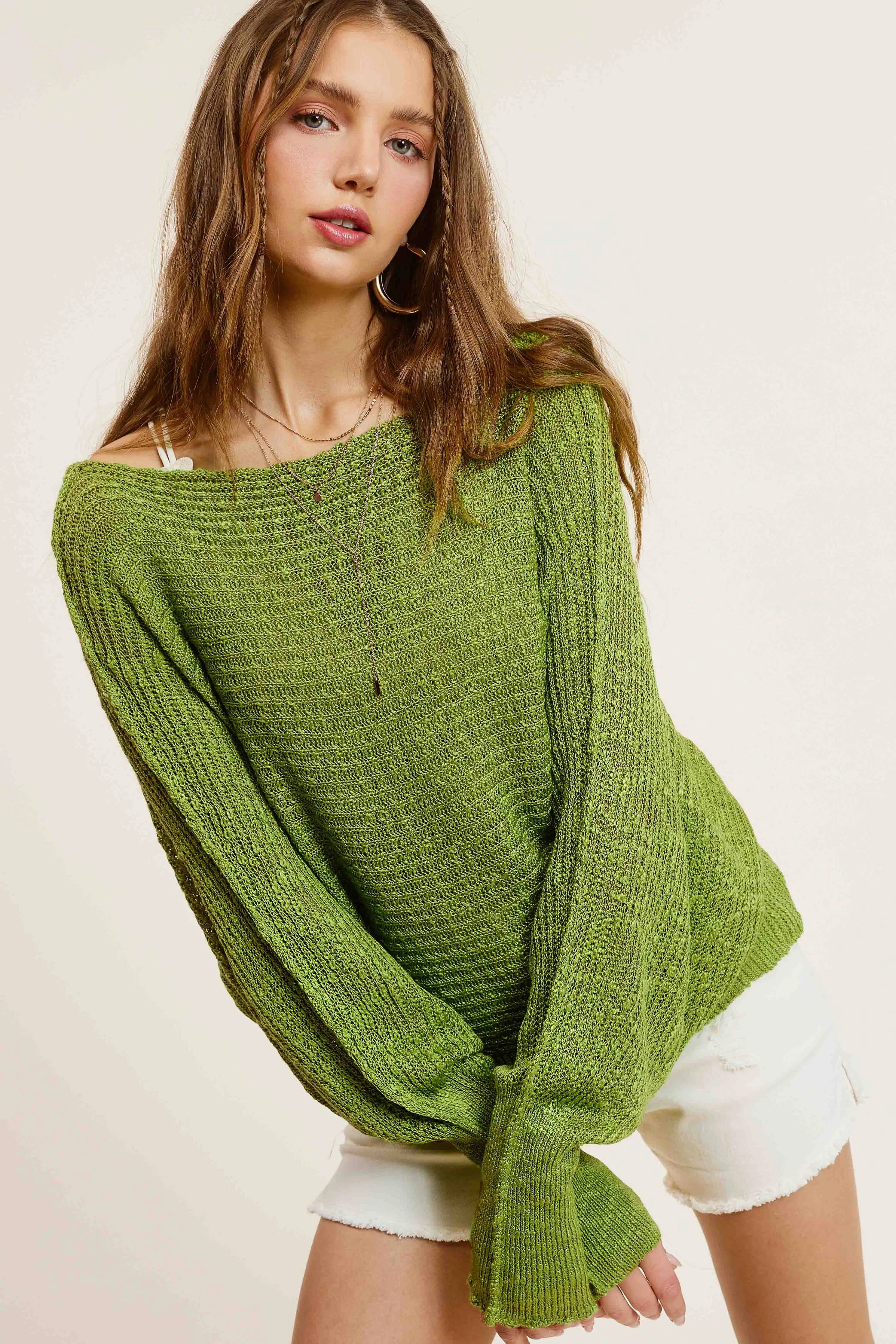 Staple Lightweight Dolman Sleeve Boat Neck Sweater Top