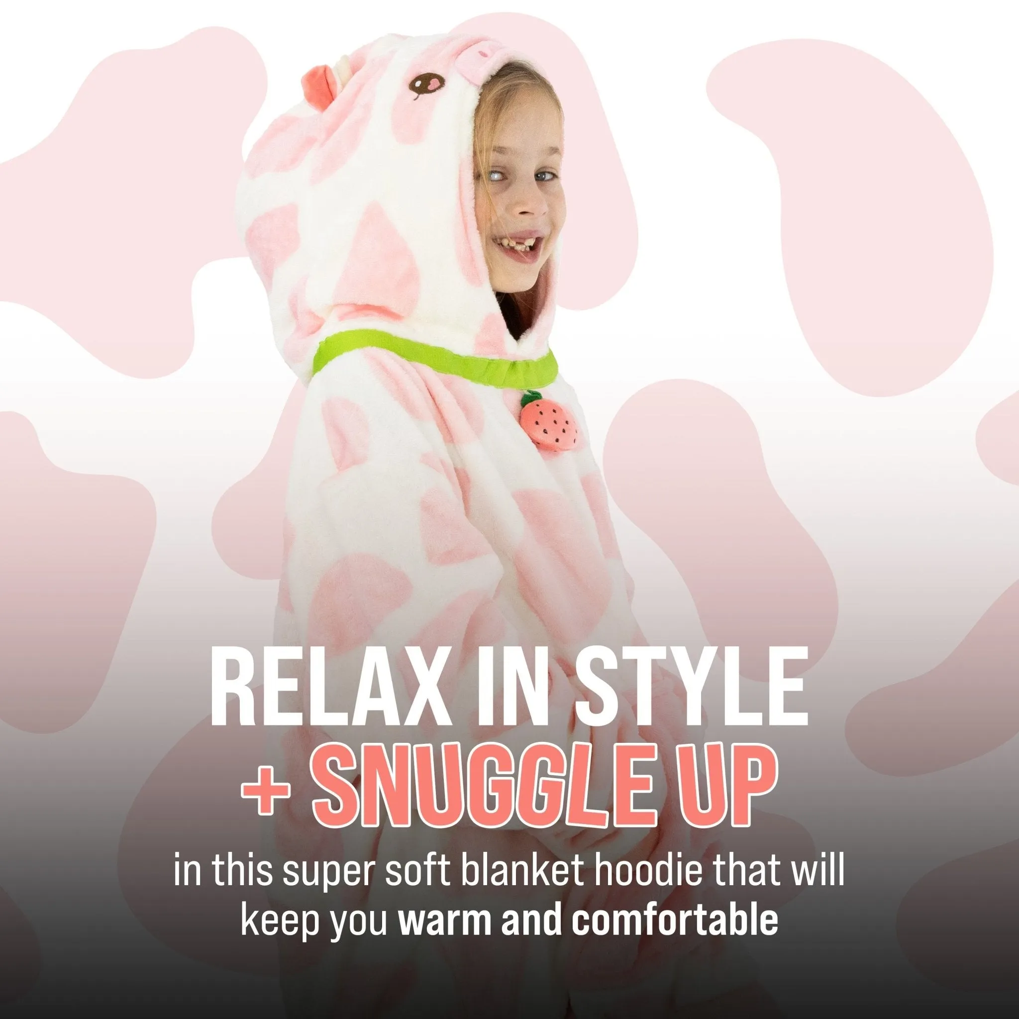 Strawberry Cow Kids Snugible | Blanket Hoodie & Pillow