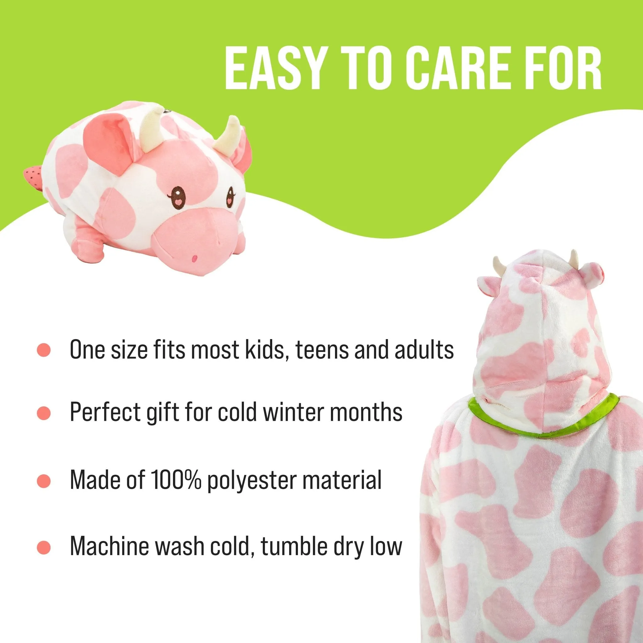 Strawberry Cow Kids Snugible | Blanket Hoodie & Pillow