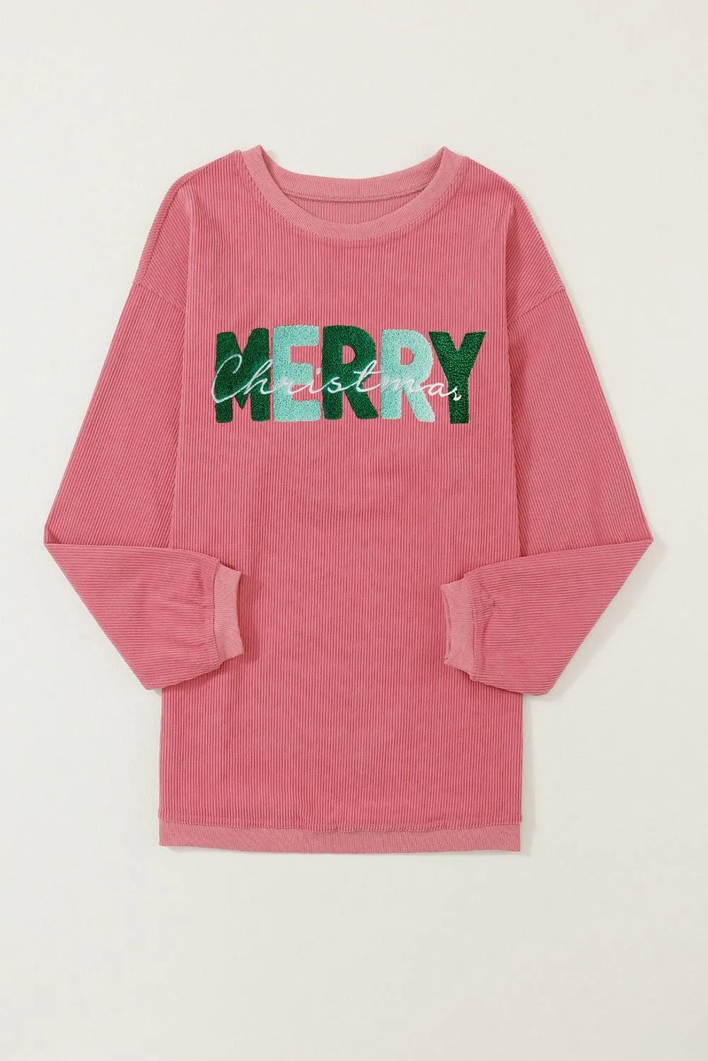 Strawberry Pink Corduroy "MERRY Christmas" Sweatshirt