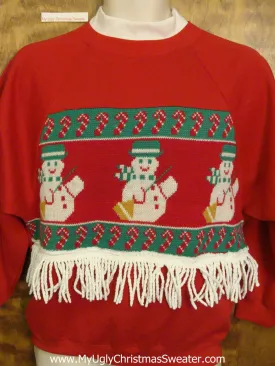 Tacky Christmas Sweatshirt Happy Snowmen and Candy Canes