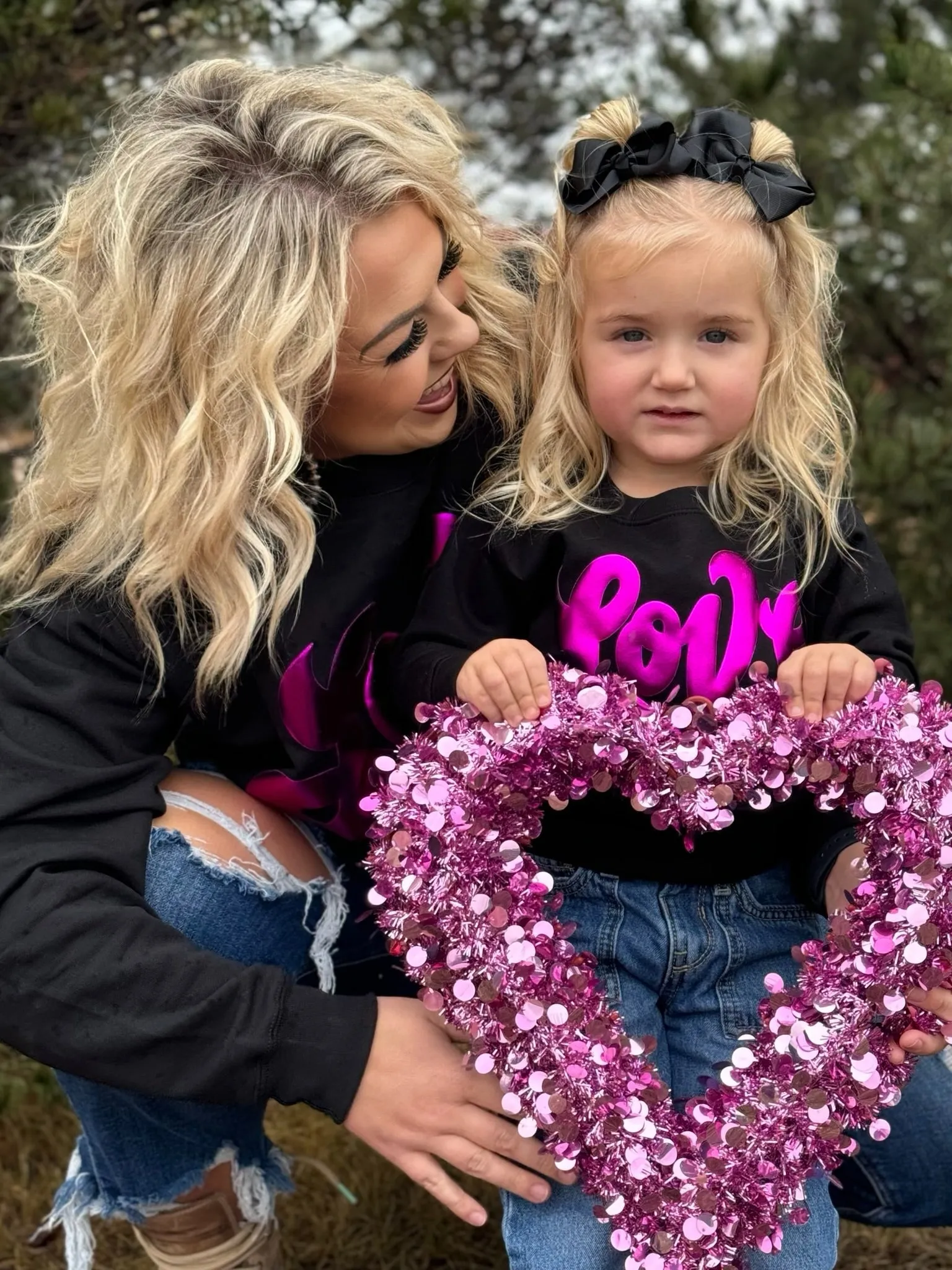 Texas True Threads Love in Metallic Pink Puff on Youth Sweatshirt