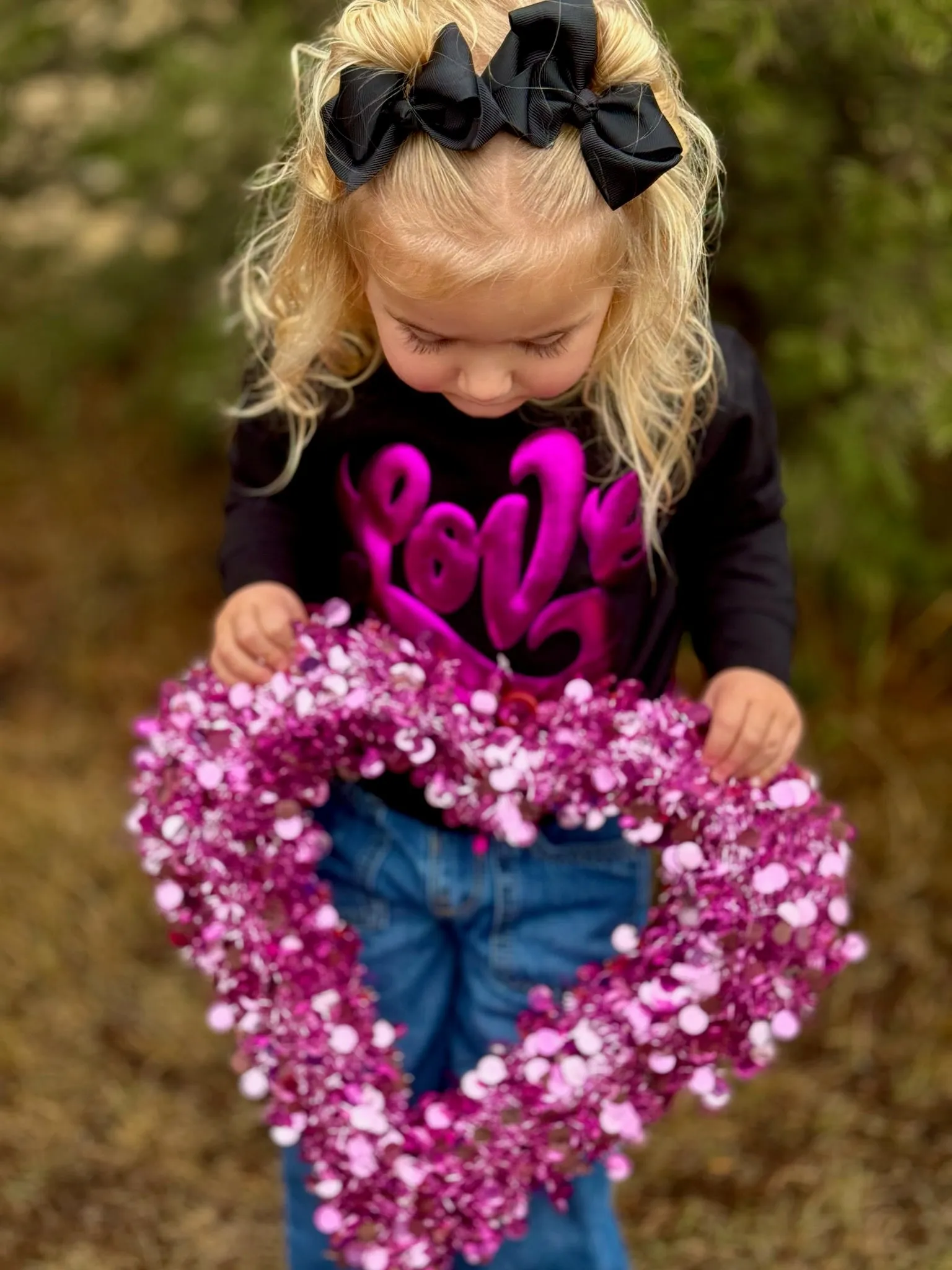 Texas True Threads Love in Metallic Pink Puff on Youth Sweatshirt