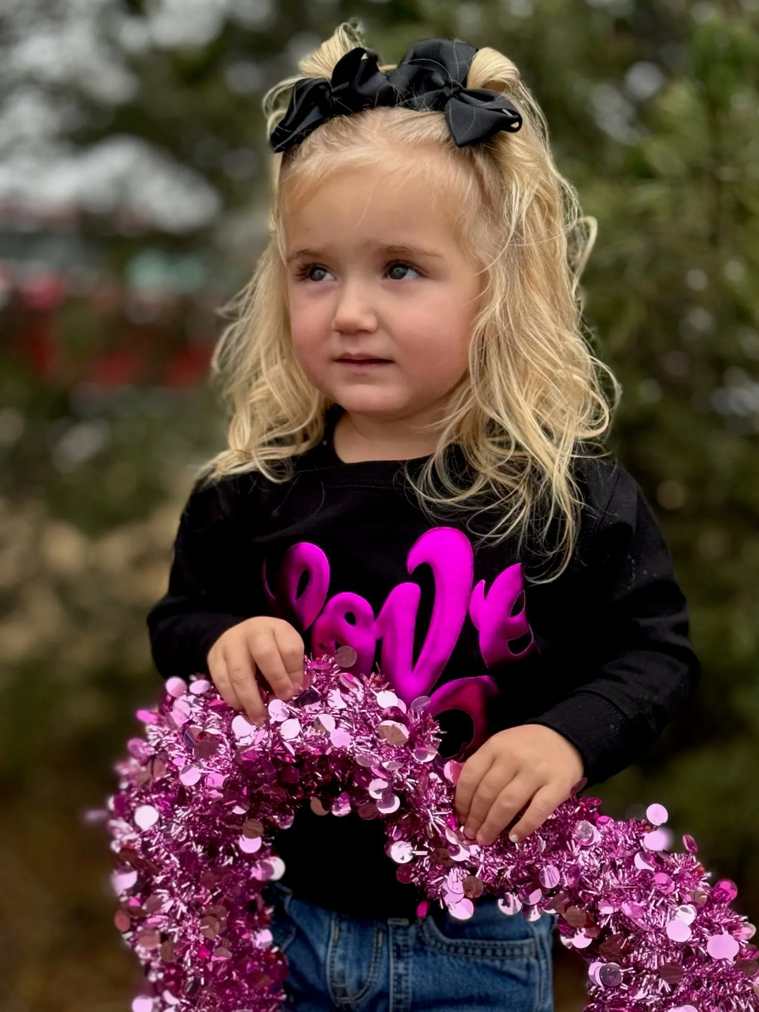 Texas True Threads Love in Metallic Pink Puff on Youth Sweatshirt