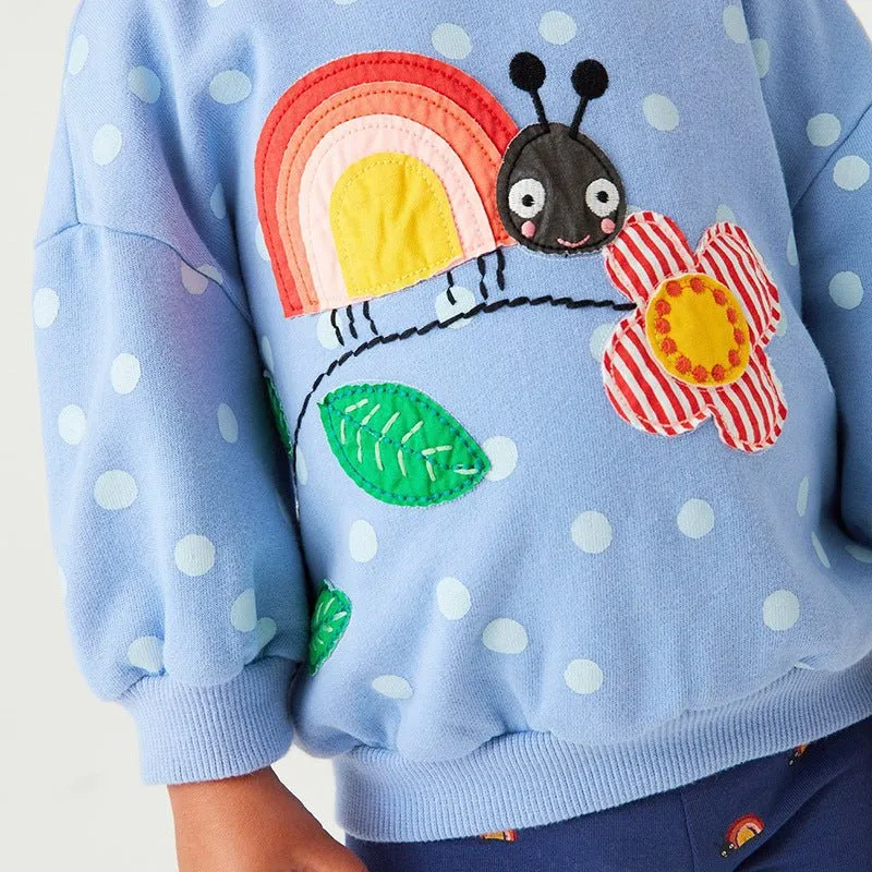 Toddler/Kid Girl Flower Embroidery Polka Dots Sweatshirt