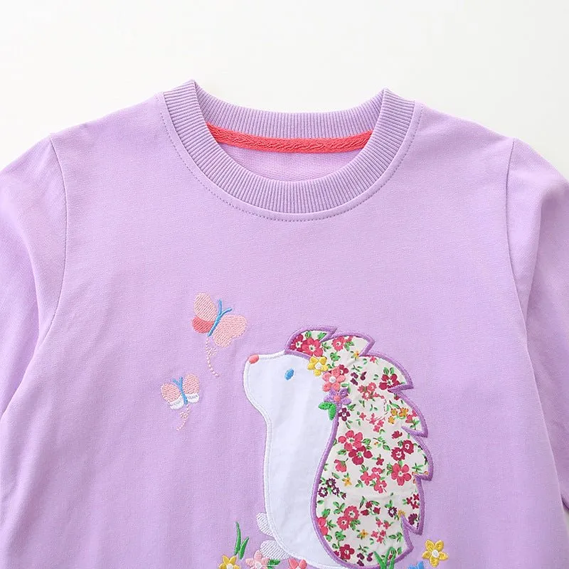 Toddler/Kid Girl's Hedgehog Design Purple Sweatshirt