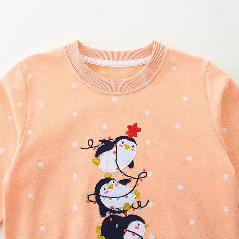 Toddler/Kid Girl's Penguin and Snowman Embroidery Design Sweatshirt