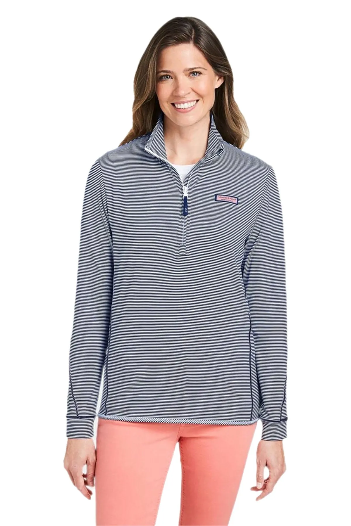 Vineyard Vines Custom Ladies Microstripe Sankaty Half-Zips, Deep Bay