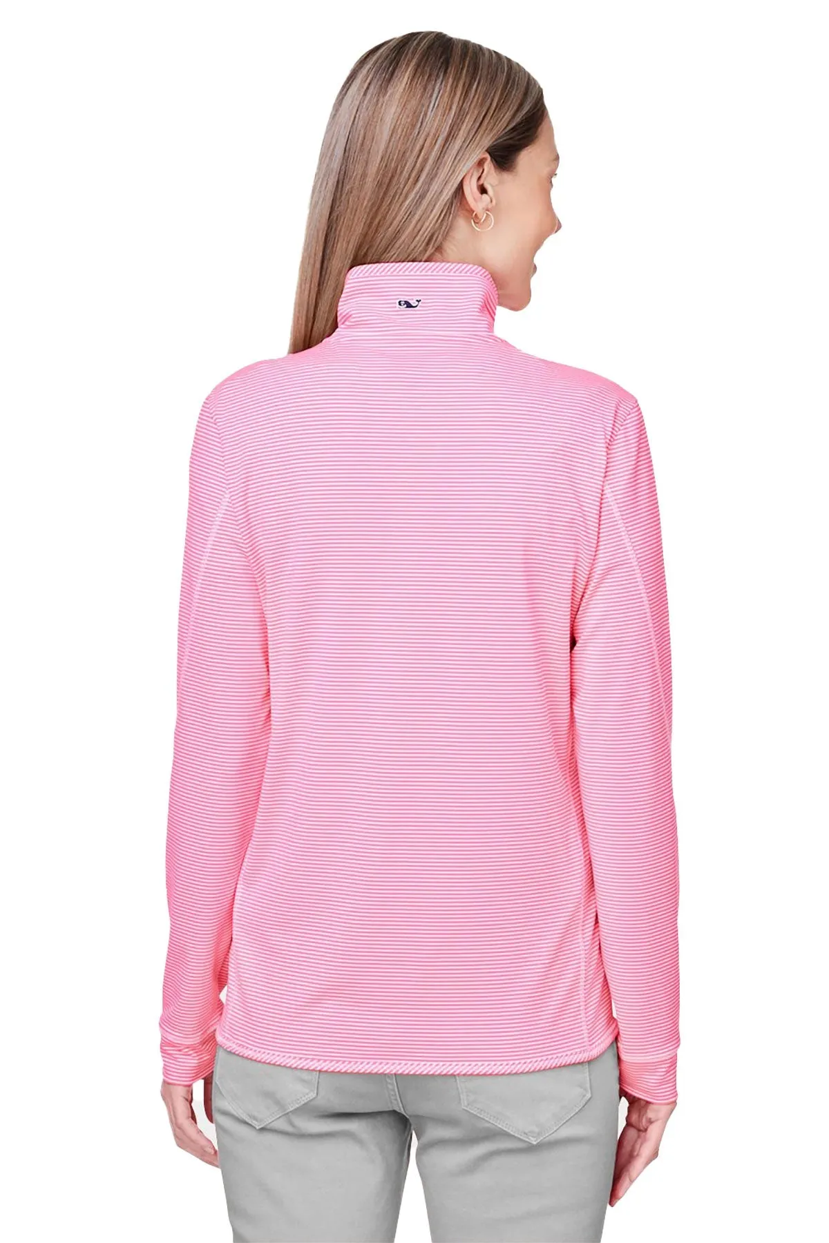 Vineyard Vines Custom Ladies Microstripe Sankaty Half-Zips, Knockout Pink