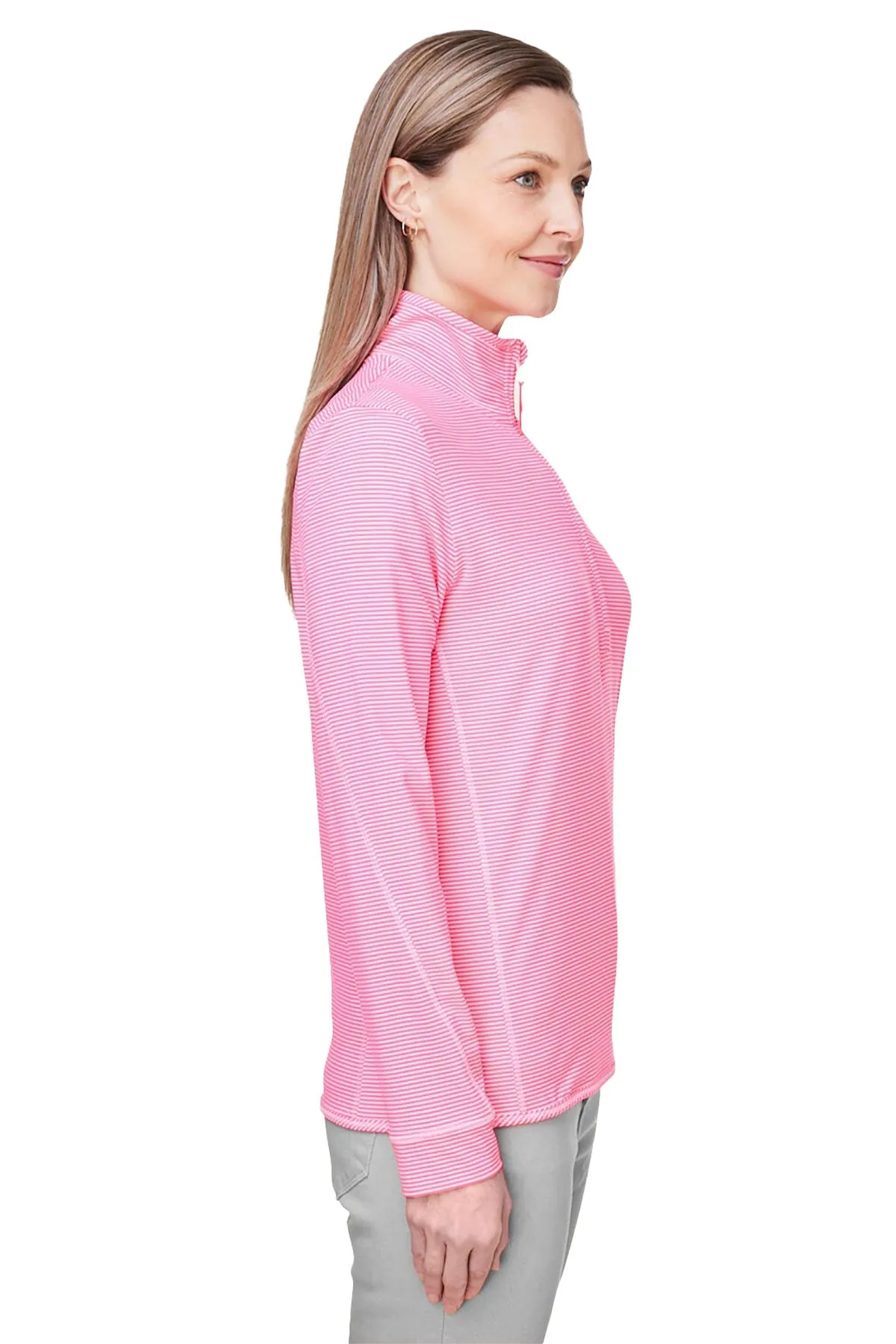 Vineyard Vines Custom Ladies Microstripe Sankaty Half-Zips, Knockout Pink