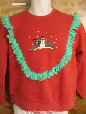 Windy Day Snowman with Sequins Tacky Christmas Sweatshirt