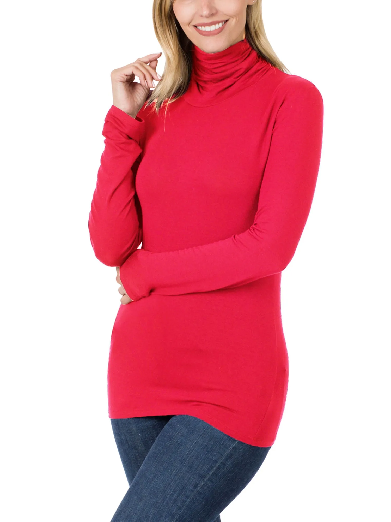 Womens Basic Long Sleeve Soft Stretch Rayon Turtle Mock Neck Top