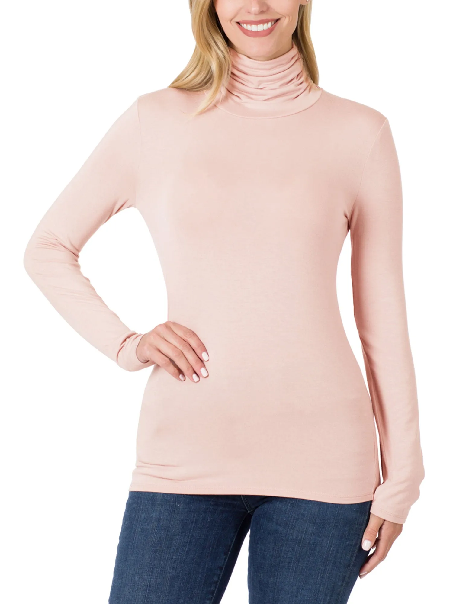 Womens Basic Long Sleeve Soft Stretch Rayon Turtle Mock Neck Top