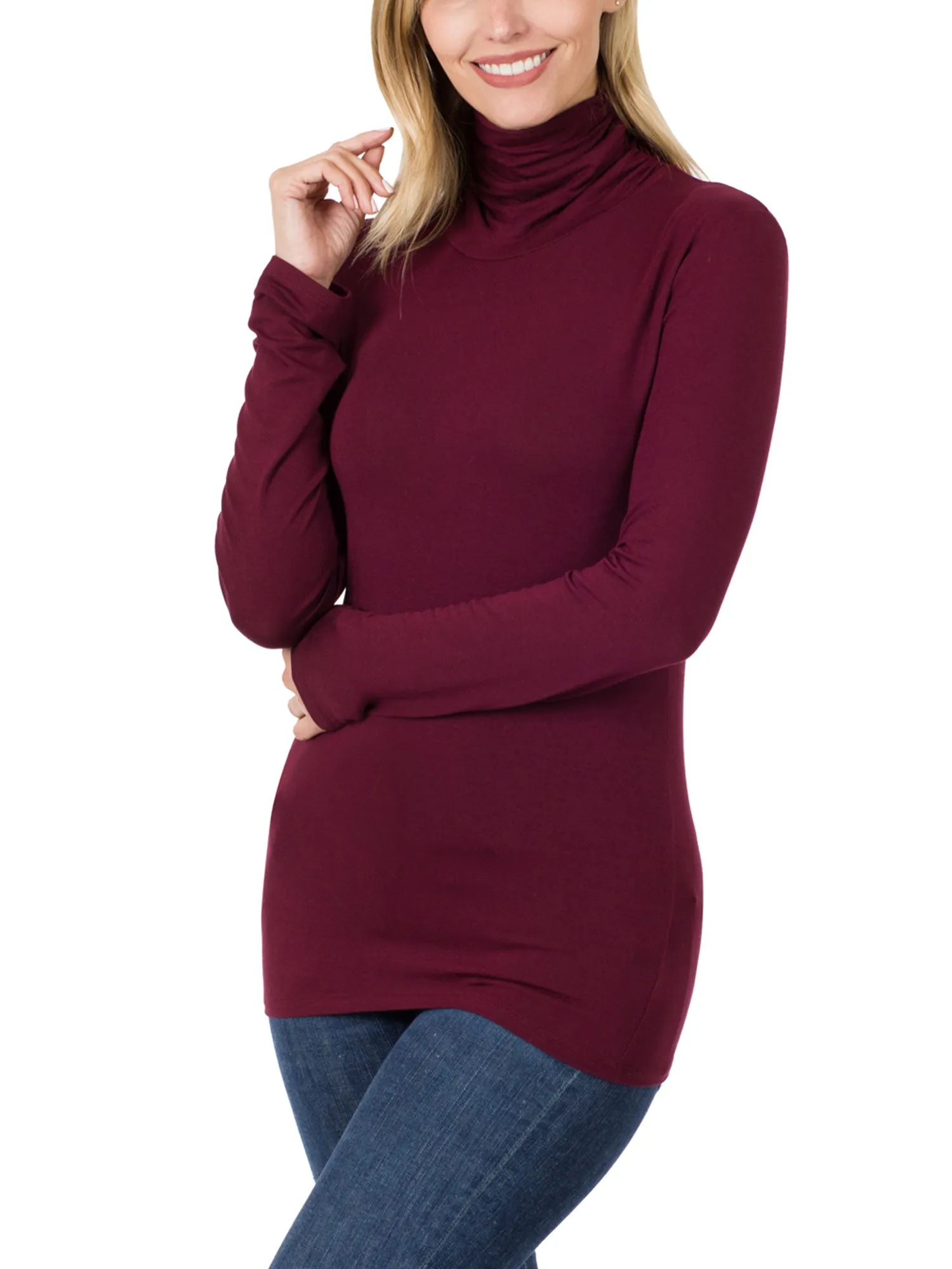 Womens Basic Long Sleeve Soft Stretch Rayon Turtle Mock Neck Top