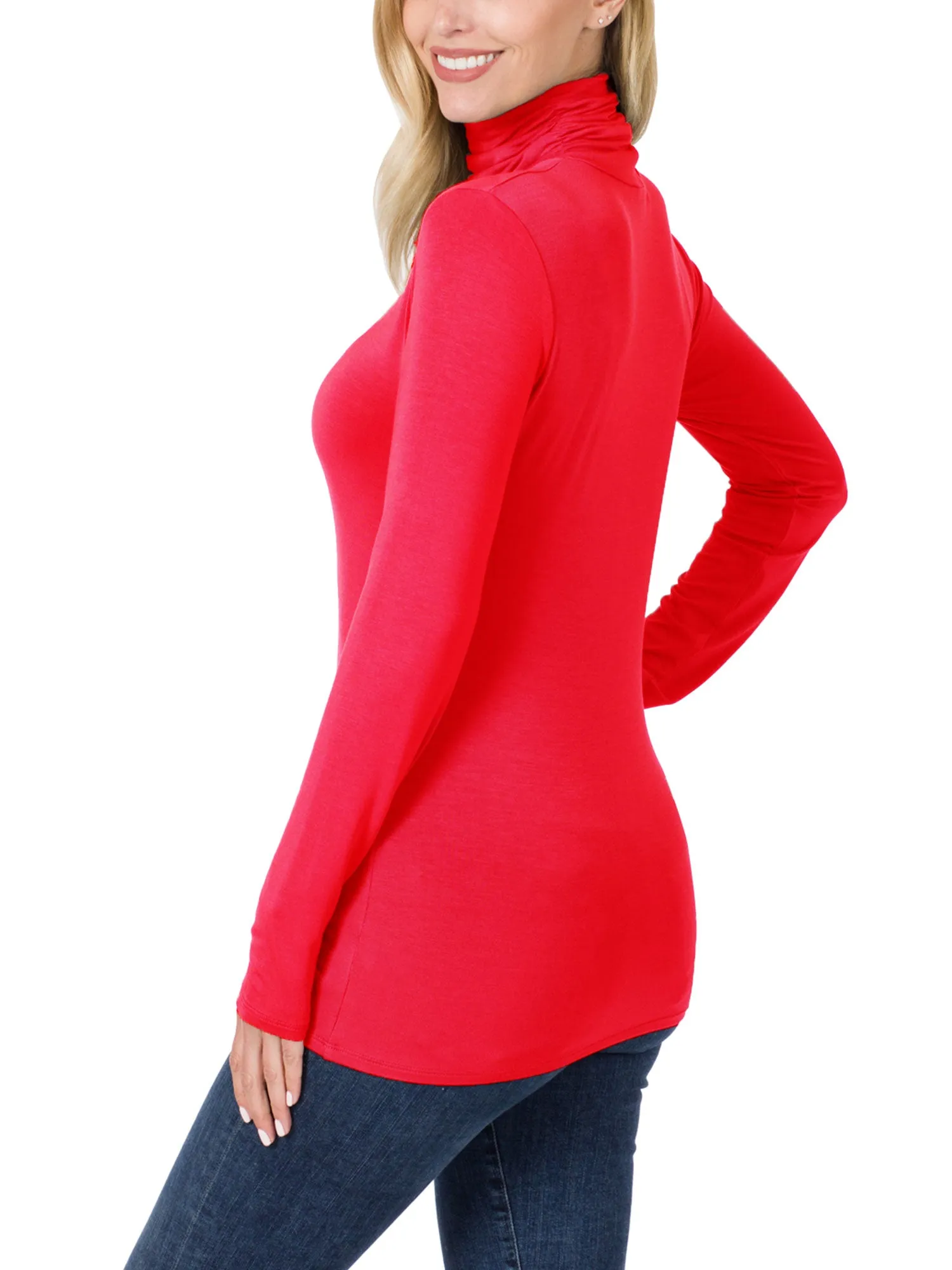 Womens Basic Long Sleeve Soft Stretch Rayon Turtle Mock Neck Top