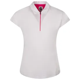 Womens Quarter Zip Color Block Shirt White/Pink - AW24